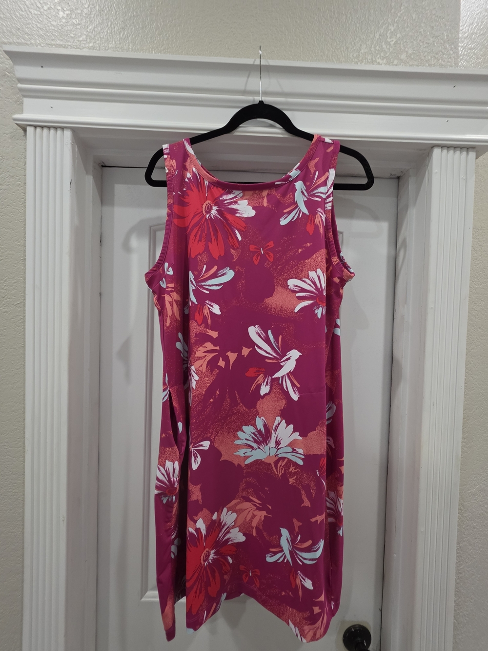 Columbia PFG Freezer III Tank Dress Floral Pink Beet UPF 50 Pockets Large